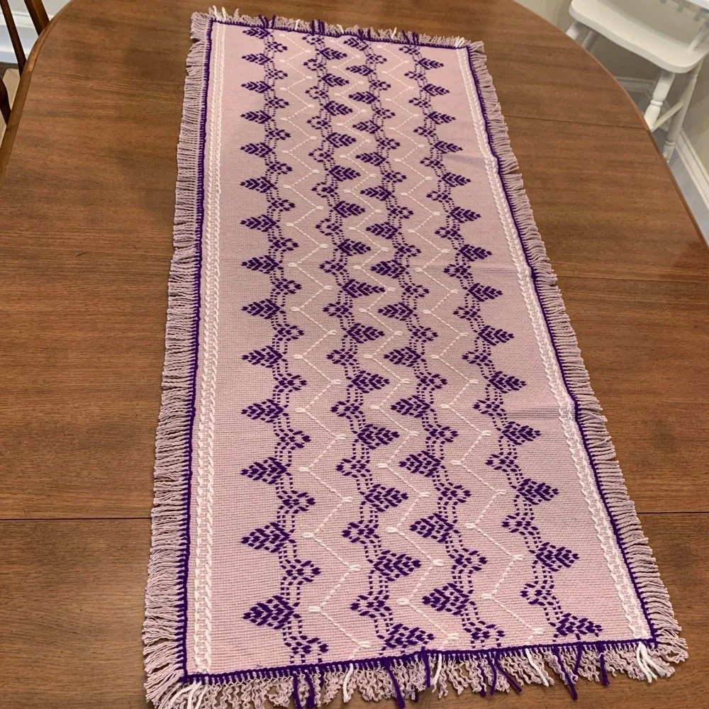 Swedish‎ Weave Table Runner Geometric Fringe Purple Lavender
